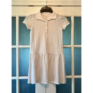 LANDS’ END GIRLS SHORT SLEEVE DROP WAIST WHITE POLKA DOT DRESS 🤍💜